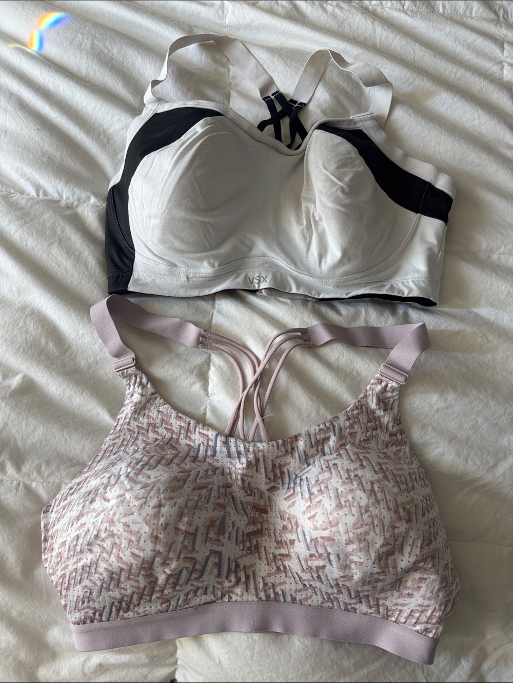 Victoria's Secret White & Light Pink Patterned Sports Bra Set